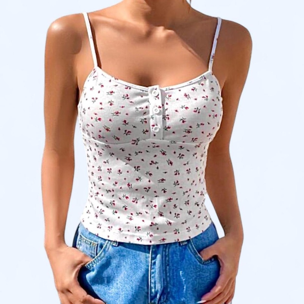 White cherry pattern button up top